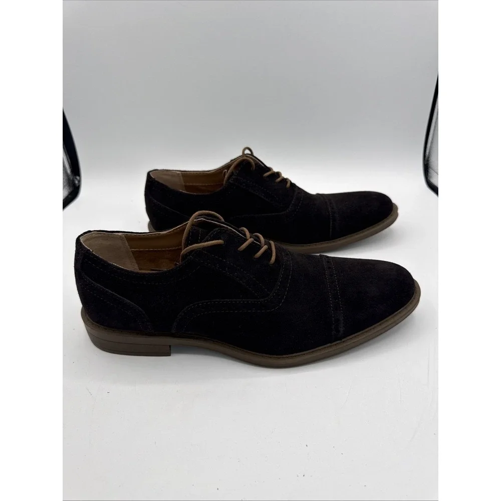 Men's Calvin Klein Gaige Solid Brown Suede Oxford Cap Toe Dress Shoe Sz 10 Mint